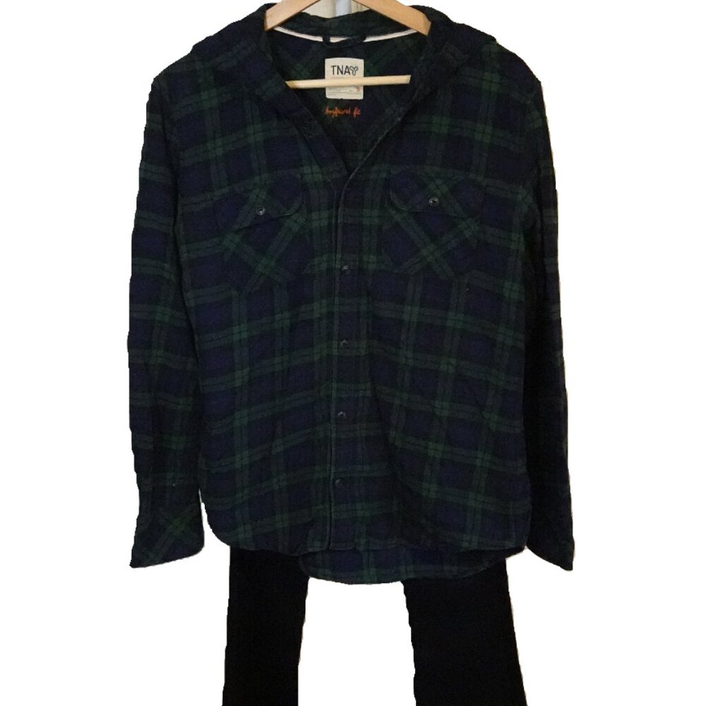 Aritzia TNA Blue and Green Plaid Top Size Small